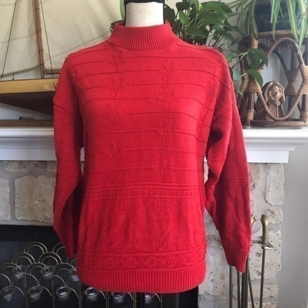 American pride Vintage floral knit red sweater size medium
